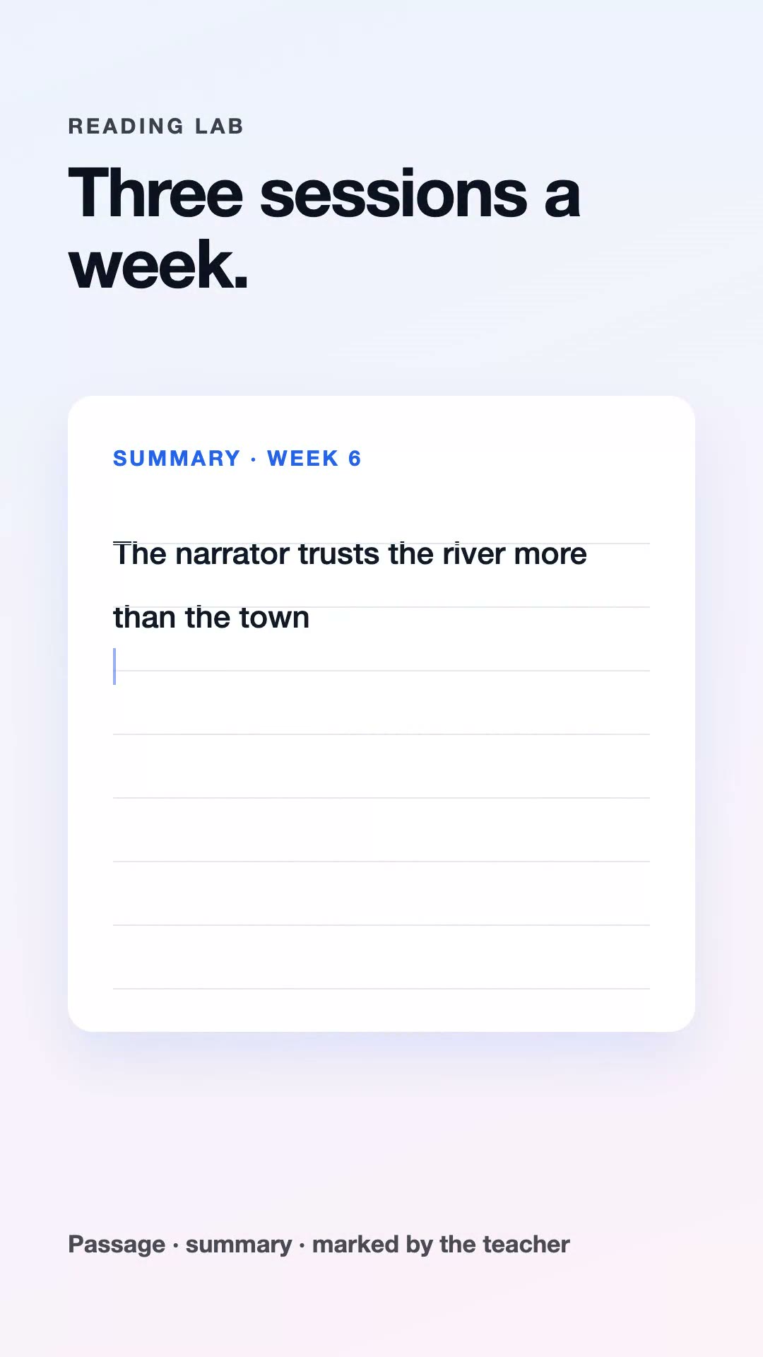 A weekly reading summary being typed